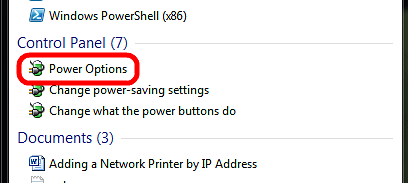 Search Results, Power Options